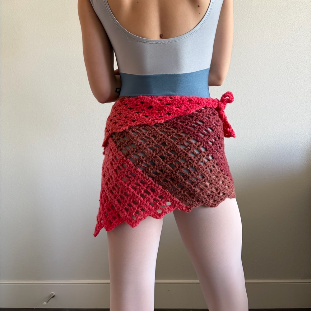Red and Brown Ballet Crochet Warmup Wrap Skirt
